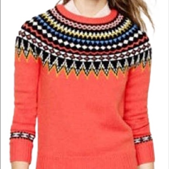 Jcrew Fair Aisle wool red/orange sweater Small - Picture 1 of 6